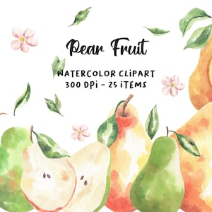 Clipart de aquarela de pêra, clipart de aquarela de frutas, ilustração de pêra PNG, aquarela de frutas de primavera, clipart de aquarela de pêra de outono, maçã PNG