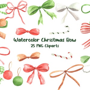 Watercolor Christmas Bow Ribbon Clipart PNG, Red Bow Watercolor, Red Ribbon Clipart