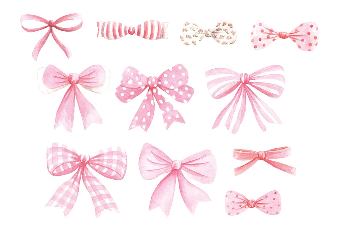 Watercolor Pink Bow Ribbon Clipart PNG - Etsy