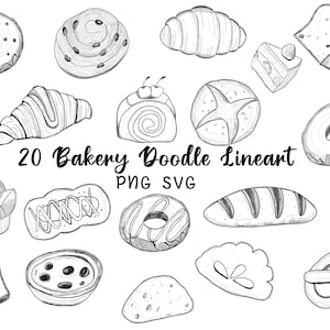 Bakkerij Clipart SVG PNG, Zwart Wit Bakkerij Doodle, Doodle Clipart, Bakkerij Lijntekeningen, Cake Clipart Bakkerij tekening, Monochroom Bakkerij Clipart