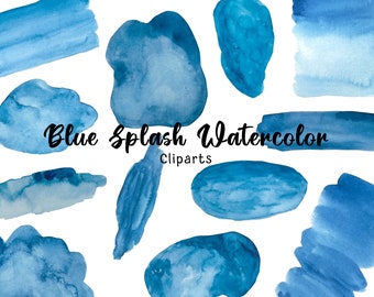 May include: A set of blue watercolor clipart images. The images are in various shapes and sizes, including circles, ovals, and rectangles. The watercolor is a light blue color and has a slightly textured look.