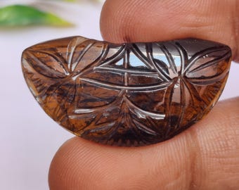 Hand Carved Tourmaline Gemstone, Natural Tourmaline Carving Loose Stone, Brown Tourmaline For Jewelry Making, 38x19.4x5.5 Mm, 37 Carats