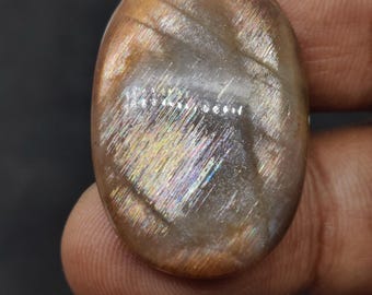Natural Rainbow Lattice  Sunstone Cabochon, Natural Sunstone Cabochon, Beautiful Piece For Jewelry Making, 31.2x21.8x7.7 mm, 38.50 Carats