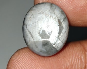 Saphir étoilé blanc unique, cabochon de saphir étoilé non traité, saphir étoilé gris, 17,7 × 15,2 × 7 mm, 22,20 carats