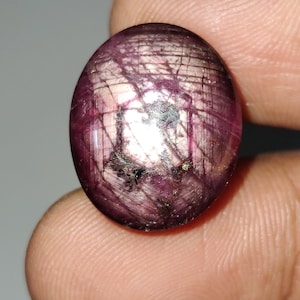 May include: A deep pink oval-shaped gemstone with a starburst pattern and black inclusions.