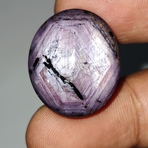 12 Rays Purple Star Sapphire Cabochon, Geometric Star Purple Sapphire Gemstone, Double Star Sapphire Cab Stone, 24×20.5×10.7 mm, 63.1 Carats