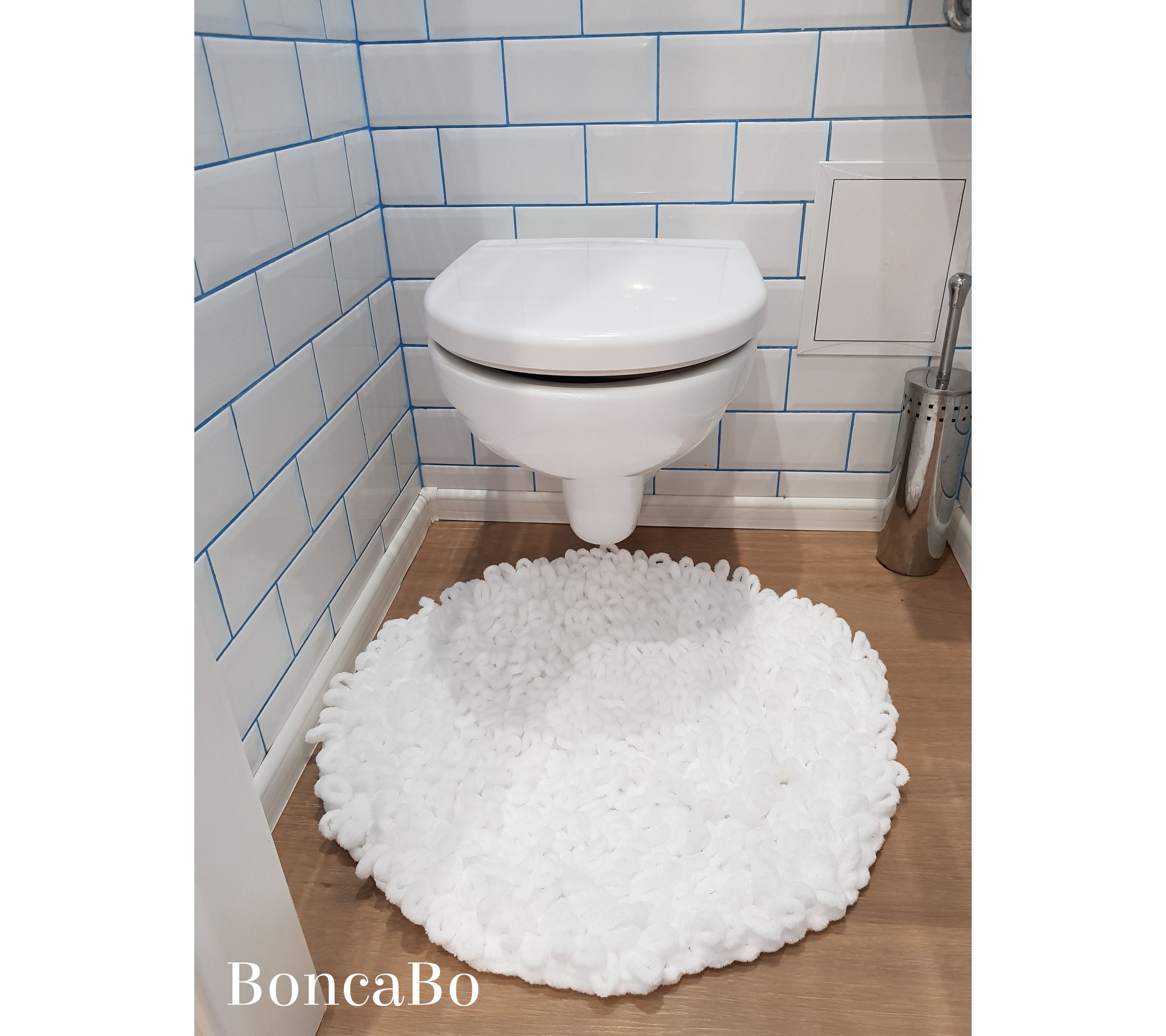 Small round bath rug for cute apartment decor. Crochet plush Etsy