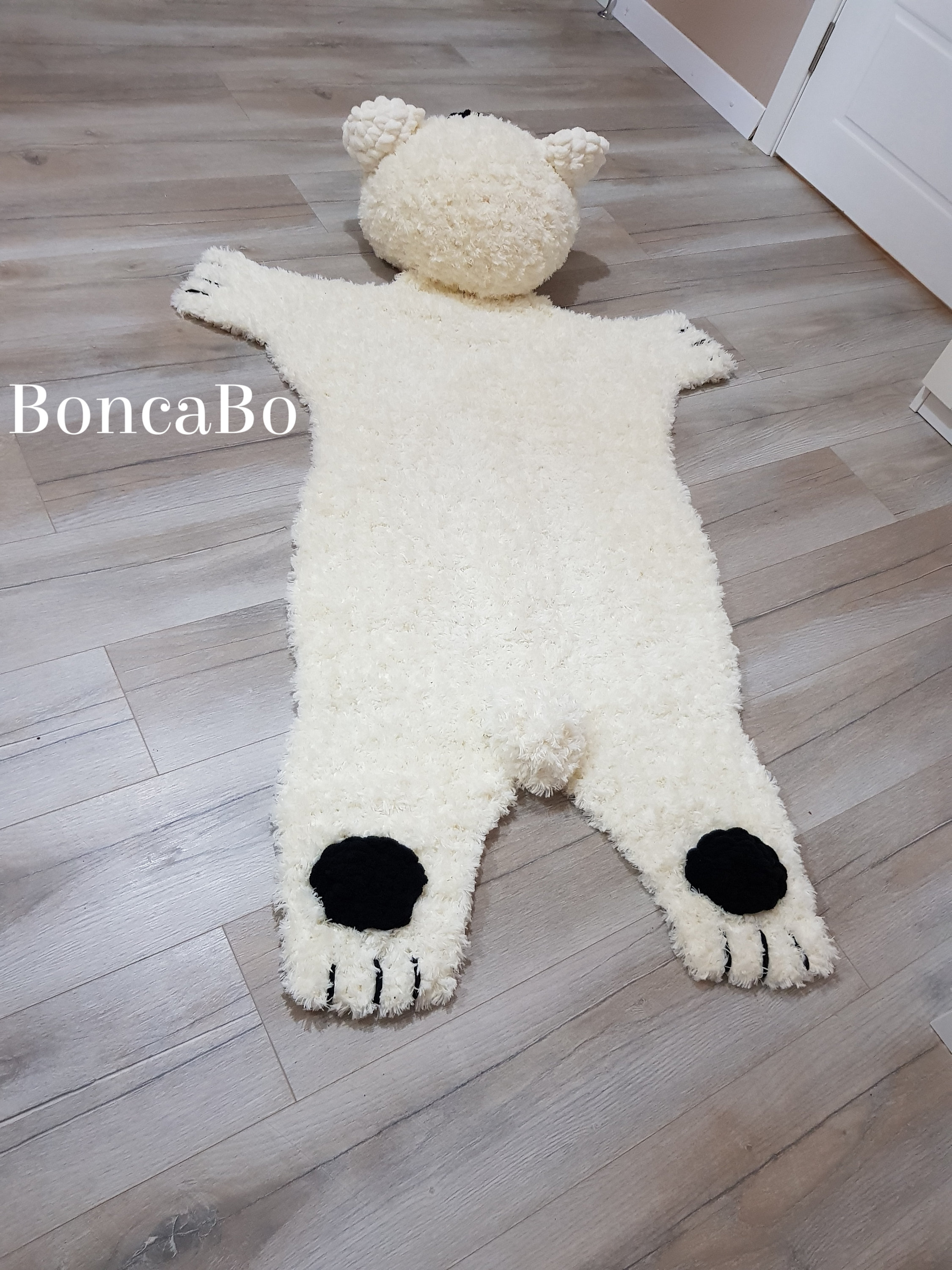Polar bear rug for kids room decor. Crochet white bear rug Etsy