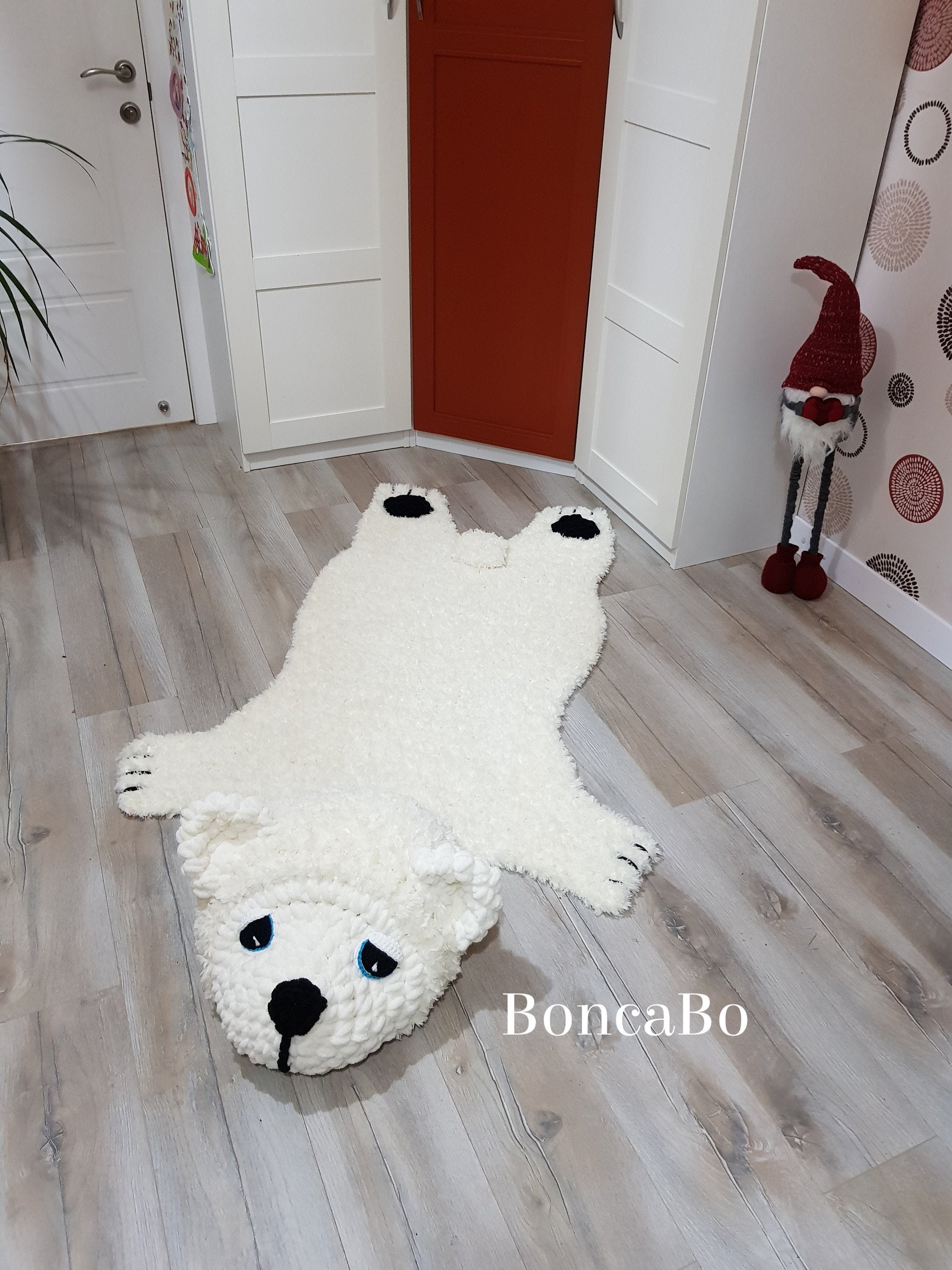 Polar bear rug for kids room decor. Crochet white bear rug Etsy