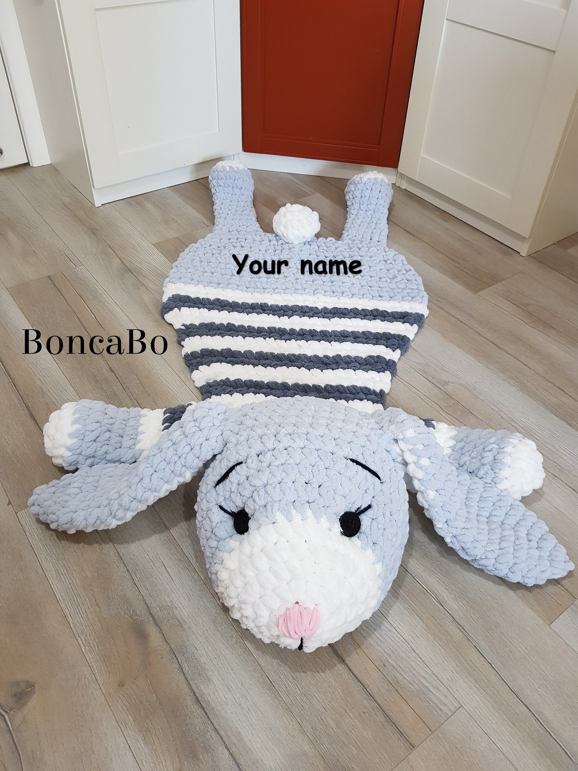 Soft Bunny rug for children. Сrochet white gray rabbit mat in Etsy