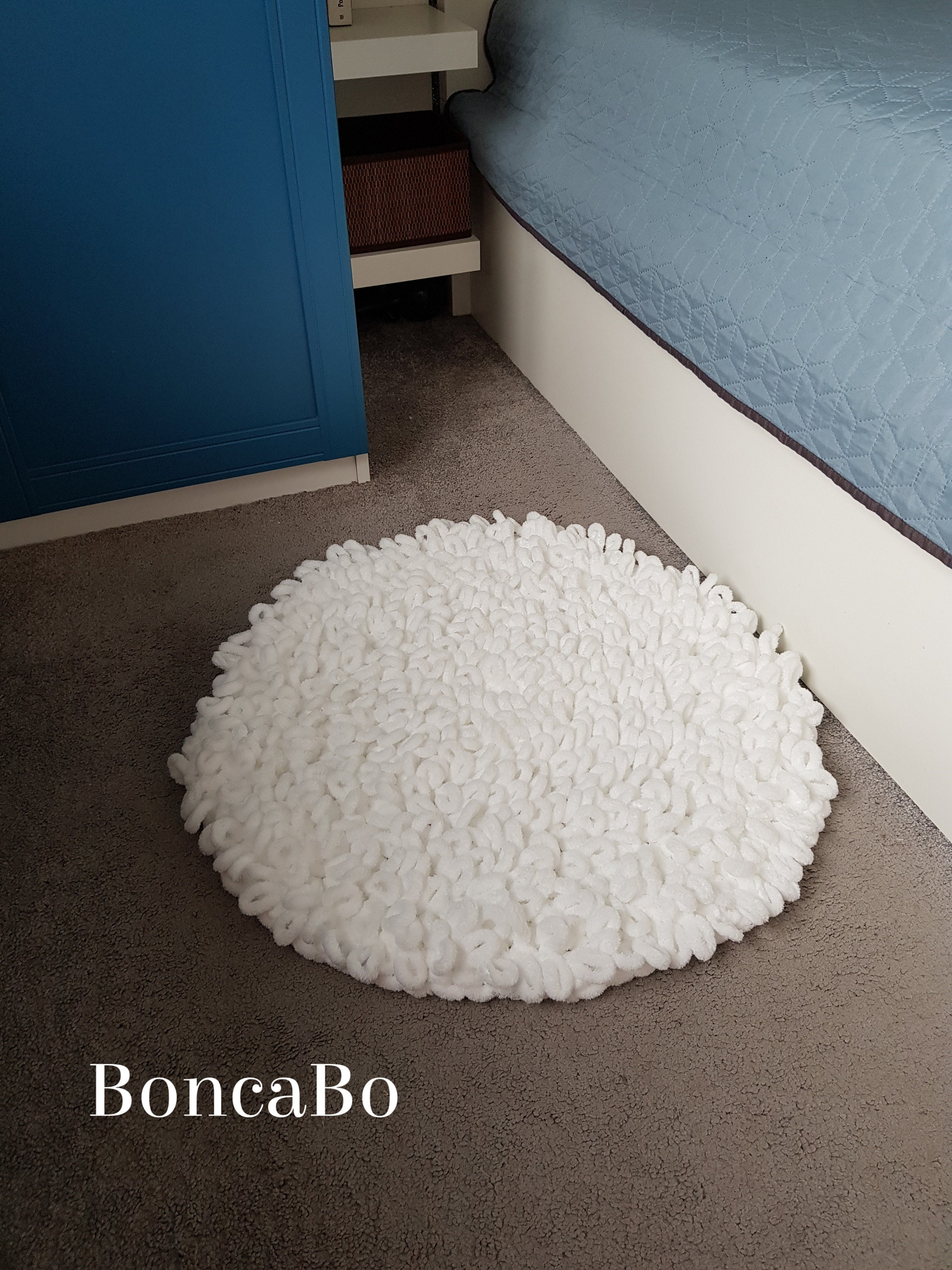 Small round bath rug for cute apartment decor. Crochet plush Etsy