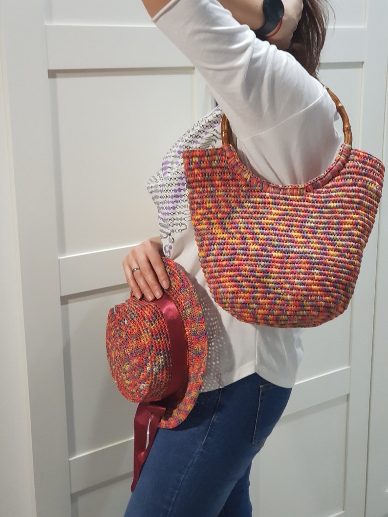grocery market Multicolour red shopping eco handbag baby overnight Crochet raffia straw summer bag pool Bag for beach