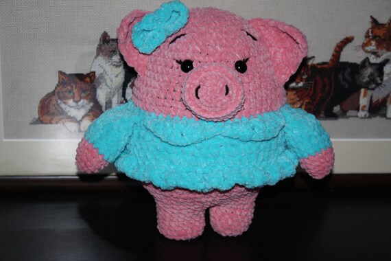Crochet Pink Blue Soft Plush Amigurumi Pig Pillow Big Piggy Etsy