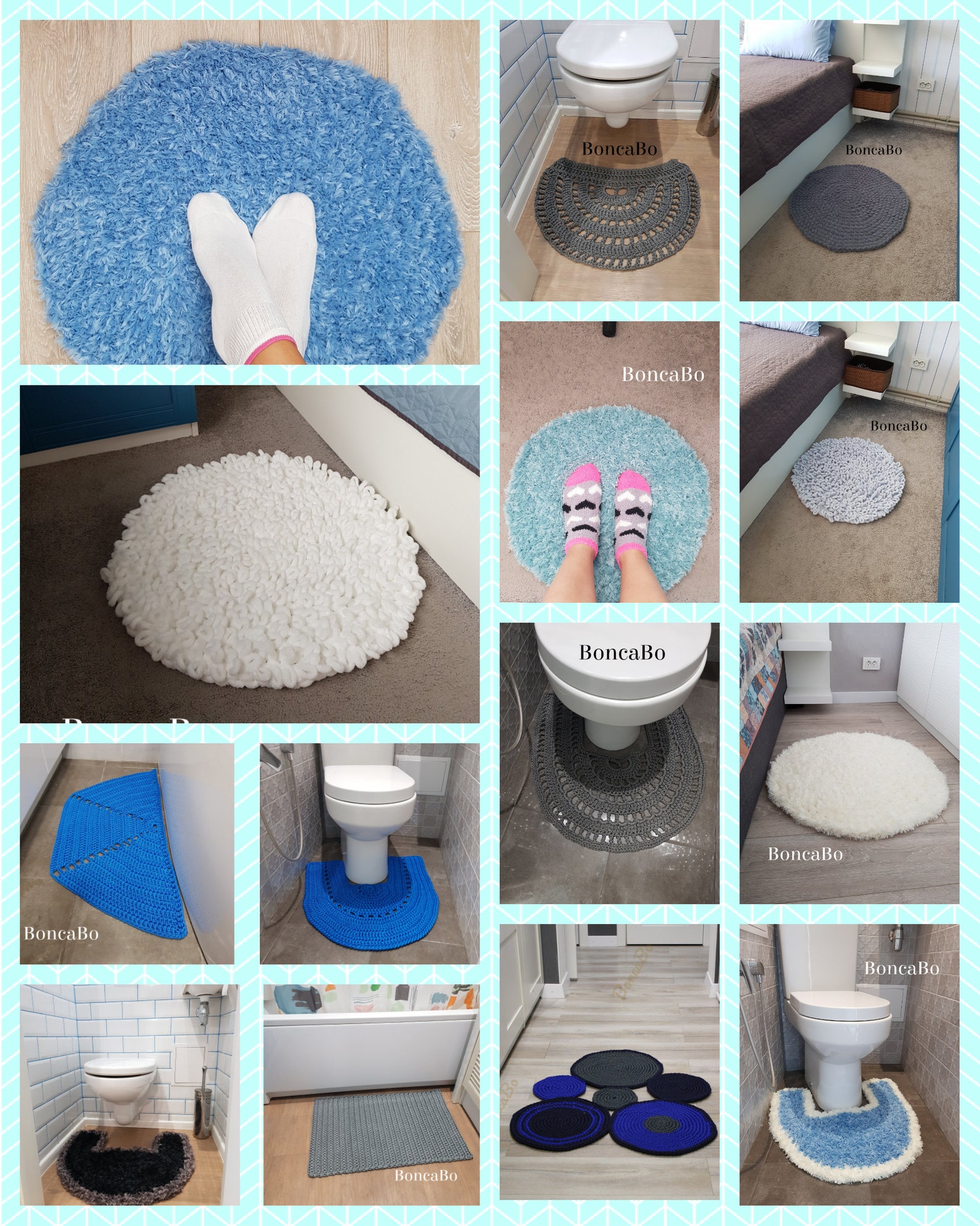 Small round bath rug for cute apartment decor. Crochet plush Etsy