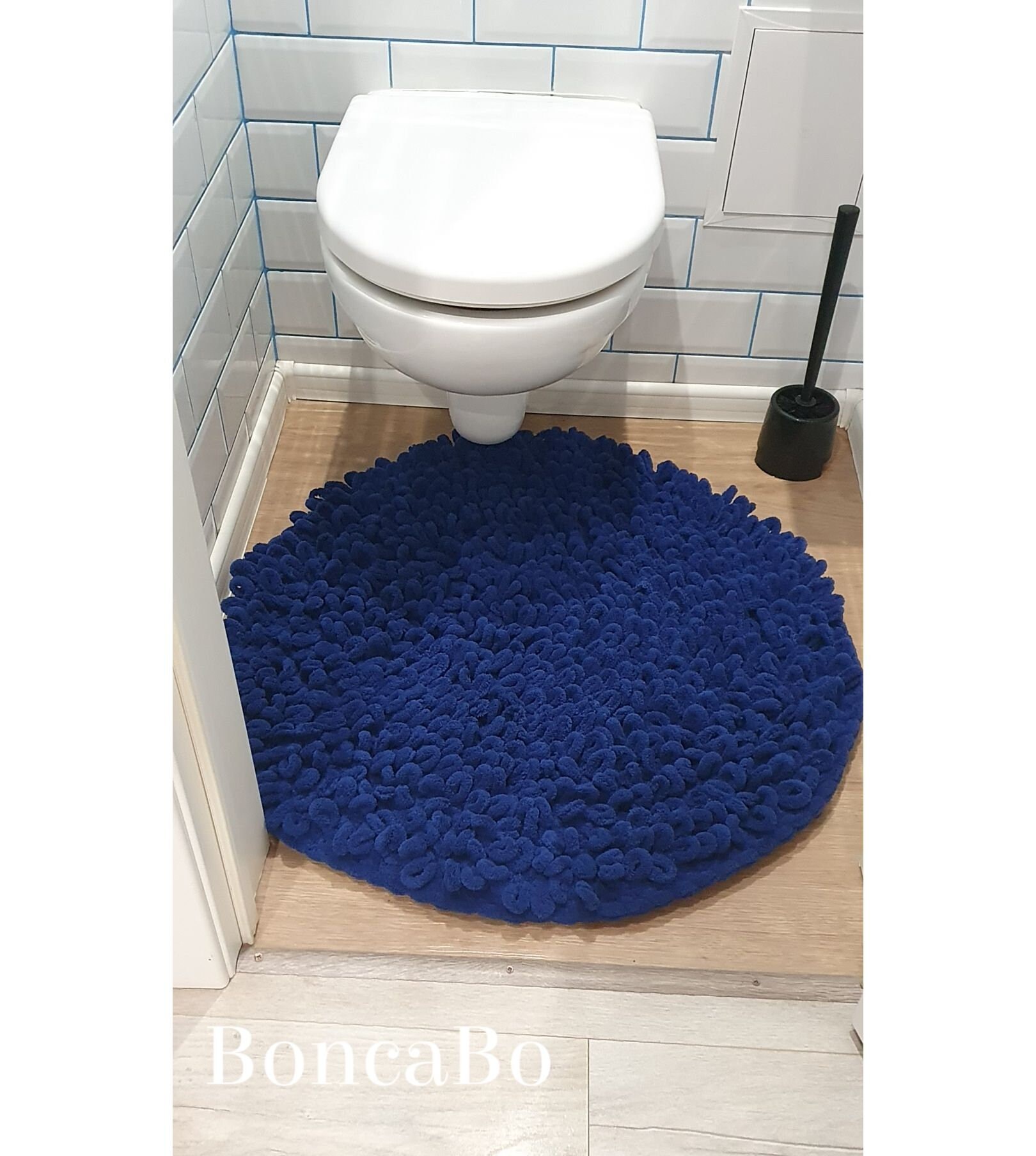 Round hand made royal blue rug for toilet decor. Baby nursery Etsy