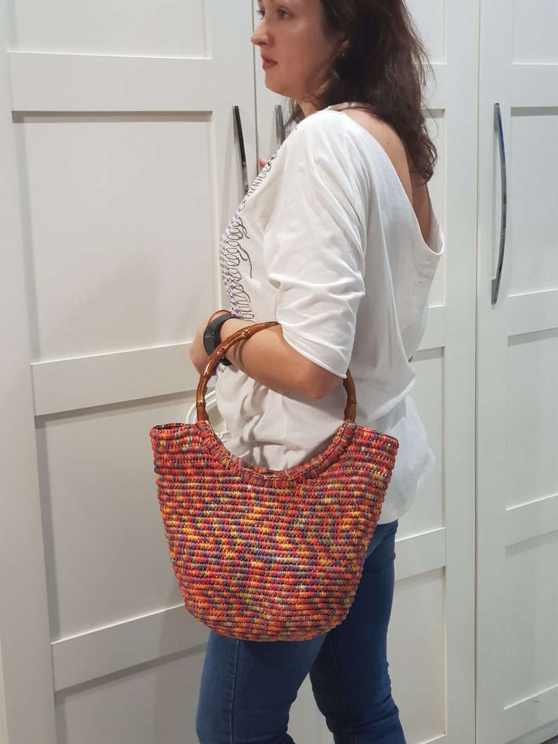 grocery market Multicolour red shopping eco handbag baby overnight Crochet raffia straw summer bag pool Bag for beach