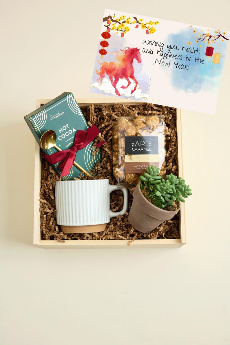 Lunar New Year Gift Box| Bulk Employee Lunar New year Succulent Gift w Hand Poured Soy Candle | Year of the Fire Horse Gift | Tet Gift BOX 5 Classic