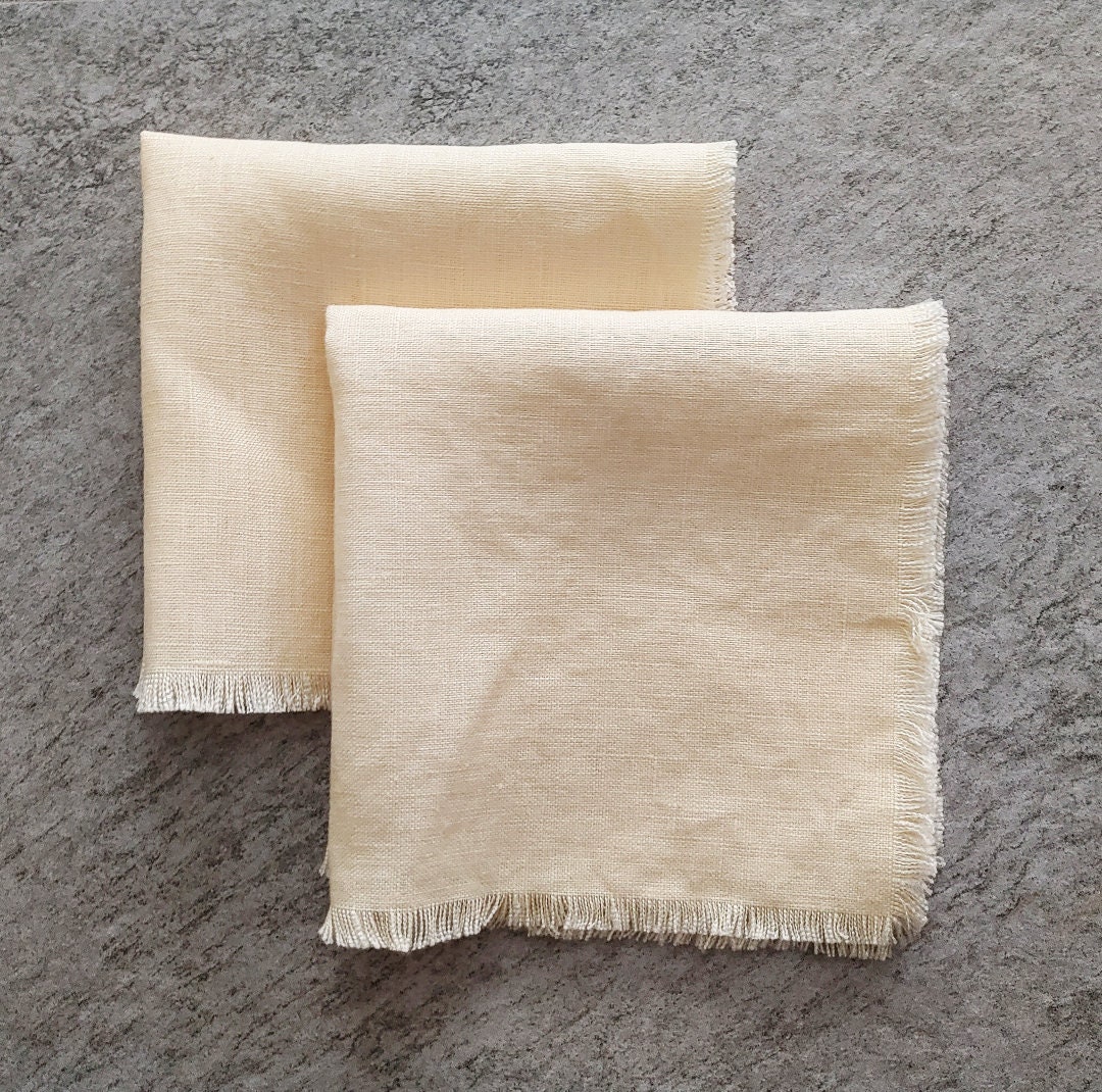 Pale Yellow Fringed Linen Napkins 12 x 12 Set Etsy