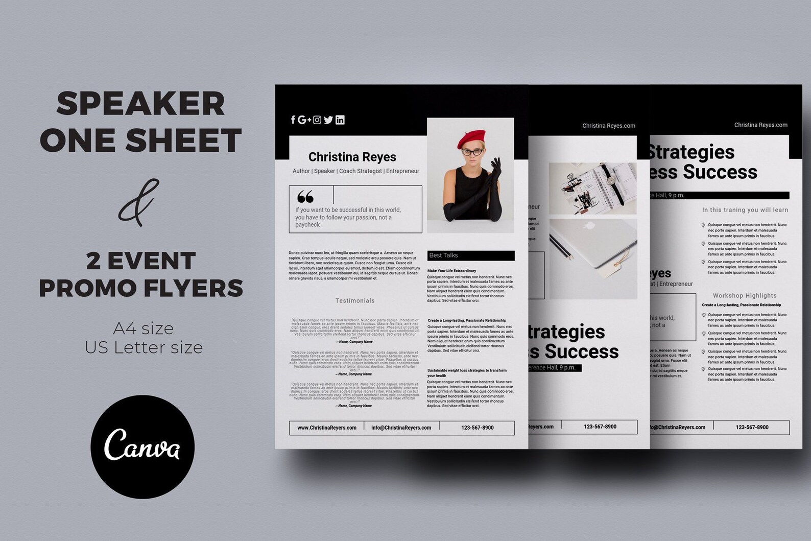 Speaker One Sheet / Event Promo Flyers / Canva Template Etsy