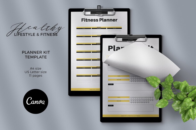Fitness Planner Kit Canva Template workout planner meal Etsy