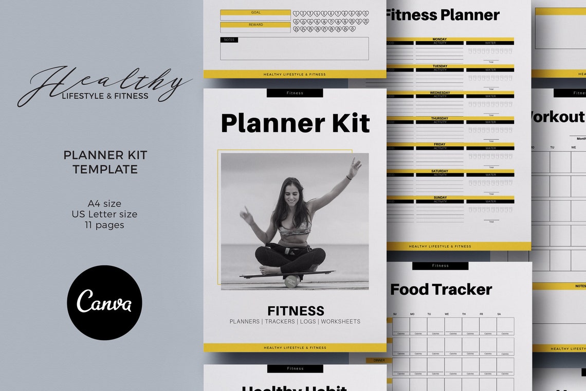 Fitness Planner Kit Canva Template workout planner meal Etsy