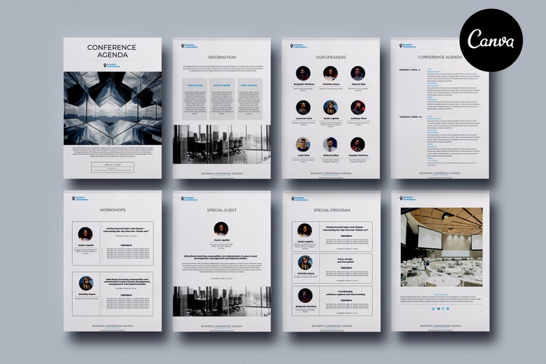 Conference agenda canva template Business brochure template | Etsy