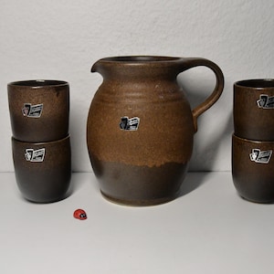 Silberdistel 6-delat juiceset: Kanna och 5 keramiska koppar / 17 cm breda och 8,5 cm höga vardera / Vintage / Västtysk keramik / Kanna / Dryckeskärl / 1980-talet
