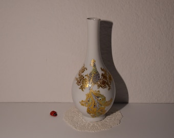 hübsche Porzellanvase von AK Kaiser "Rhapsodie" mit Pfau & Blumen / 21,5cm hoch / Vintage / Retro / Wohndeko / Tischdeko