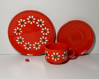 tolles Kaffeegedeck 3tlg von Wächtersbach aus Keramik / Flower Power / 70er / West German Pottery / Geschirr / Vintage / Blümchen