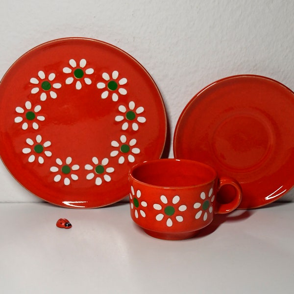 tolles Kaffeegedeck 3tlg von Wächtersbach aus Keramik / Flower Power / 70er / West German Pottery / Geschirr / Vintage / Blümchen