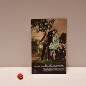 antike Grußkarte mit Spruch "Ich hab mein Herz in Heidelberg verloren" / koloriert / ungelaufen / Postkarte / 30er Jahre / Art Déco / Retro