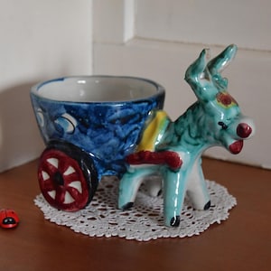 Ceramic planter "Donkey with cart" / made in Italy / flowerpot / vintage / 60s / Mid Century / 15x8.5 x 10 cm / table decoration