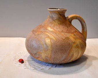 Ruscha Art Vase 303-2 / Ball Vase / Ceramic / Brown Marbled / 60s 70s / West German Pottery / Handle Vase / Vintage