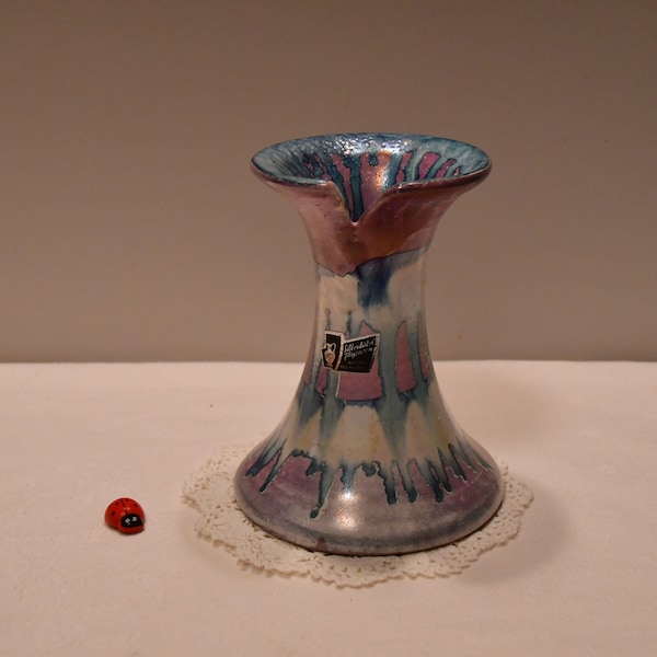 Silberdistel Fayencen Kerzenhalter / Kerzenständer aus Keramik / 13cm hoch / metallicfarben / Vintage / Retro / Tischdeko / Wohndeko / Vase