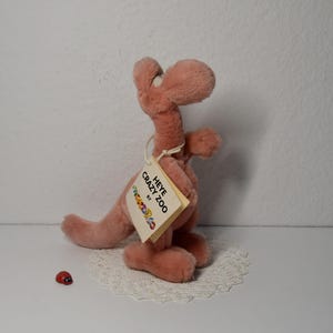 Può includere: Giocattolo di dinosauro di peluche rosa con un'etichetta che recita "Heye Crazy Zoo by ...".