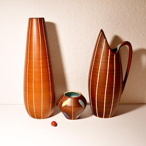 Set of 3 vases by Ü Keramik Übelacker with incised decor / 1960s / Mid Century / West German Pottery / Vintage / Home decor / various sizes