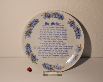 Wandteller aus Porzellan mit Spruch "Die Mutter" / 20cm Durchm. / 70er / Vintage / Retro / Muttertag / Sammelteller / Wohndeko
