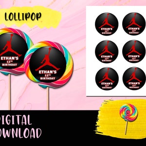 Jordan Jumpman Lollipops Birthday Party- Lollipop labels - Labels Printable Jordan DIGITAL DOWNLOAD