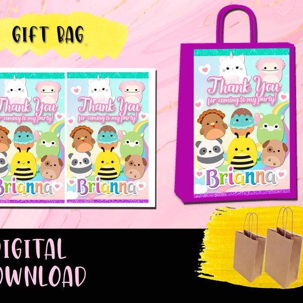 SQUISHMALLOW Favor Bag Birthday Party- Gift Bag- Labels Printables Squishmallow DIGITAL DOWNLOAD