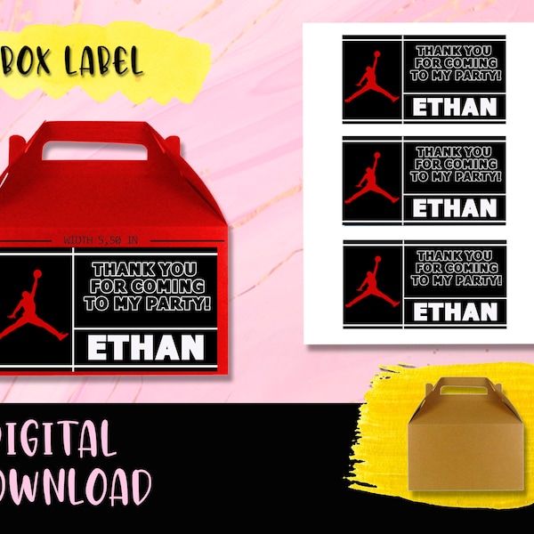 Jordan Jumpman Box label Birthday Party- Gable box - Gift Bag- Labels Jordan DIGITAL DOWNLOAD