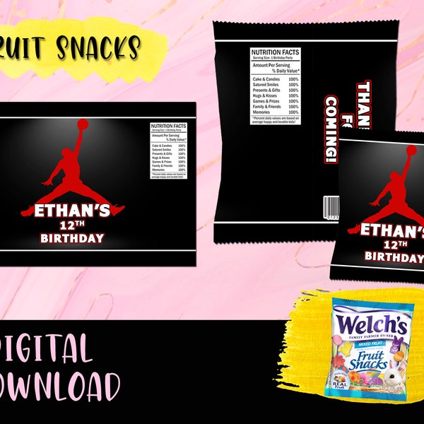 Jordan Jumpman Fruit snacks Birthday Party- Fruit Snacks- Labels Printables Jordan Jumpman Birthday DIGITAL DOWNLOAD