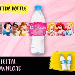 Princesses Birthday Bottle label - Watter Bottle Party Pack - Labels Printables Princess Birthday Party Birthday DIGITAL DOWNLOAD