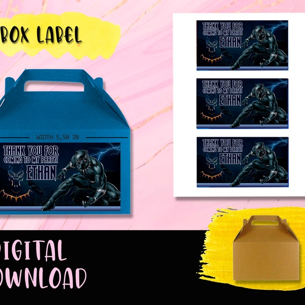 Black Panther Box label Birthday Party- Gable box - Gift Bag- Labels Printables Wakanda Forever DIGITAL DOWNLOAD