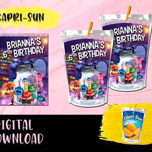 Inside Out Birthday Party Pack-torba na chipsy-batonik-etykieta na sok-etykiety do druku Inside Out 1-intensywnie cyfrowe pobranie