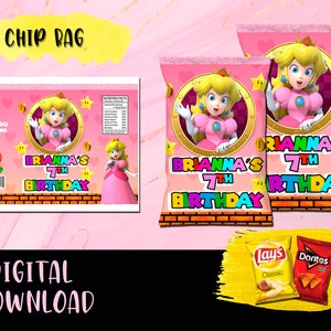 Princesse Peach Chip sac fête d'anniversaire-étiquettes de pommes de terre-étiquettes imprimables princesse Peach Mario Bros anniversaire téléchargement numérique