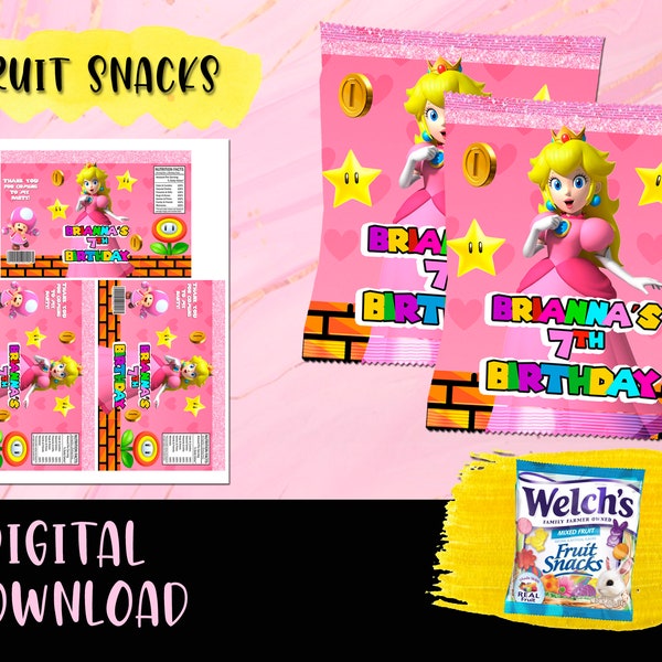 Princess Peach Fruit snacks Birthday Party- Fruit Snacks- Labels Printables Princess Peach Birthday DIGITAL DOWNLOAD