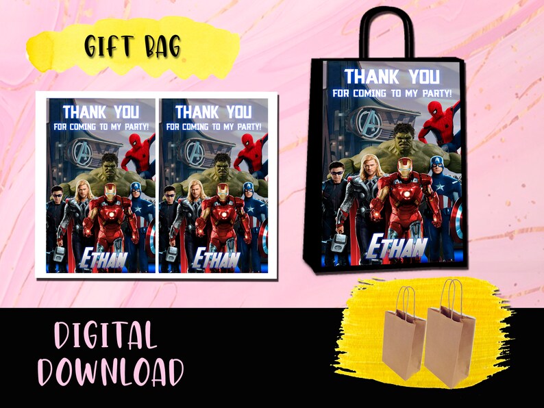 6 Pack Marvel Avengers Superhero Popcorn / Candy Gift Bags For Kids Birthday Parties
