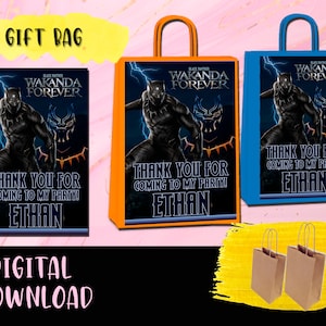 Black Panther Favor Bag Birthday Party- Sac cadeau- Étiquettes Imprimables Wakanda Forever TÉLÉCHARGEMENT NUMÉRIQUE