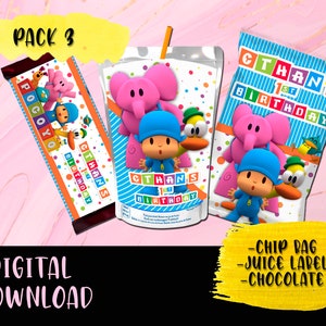 Pocoyo Birthday Party Pack - Chip Bag - Jus - Candy bar - Étiquettes imprimables Pocoyo- TÉLÉCHARGEMENT NUMÉRIQUE