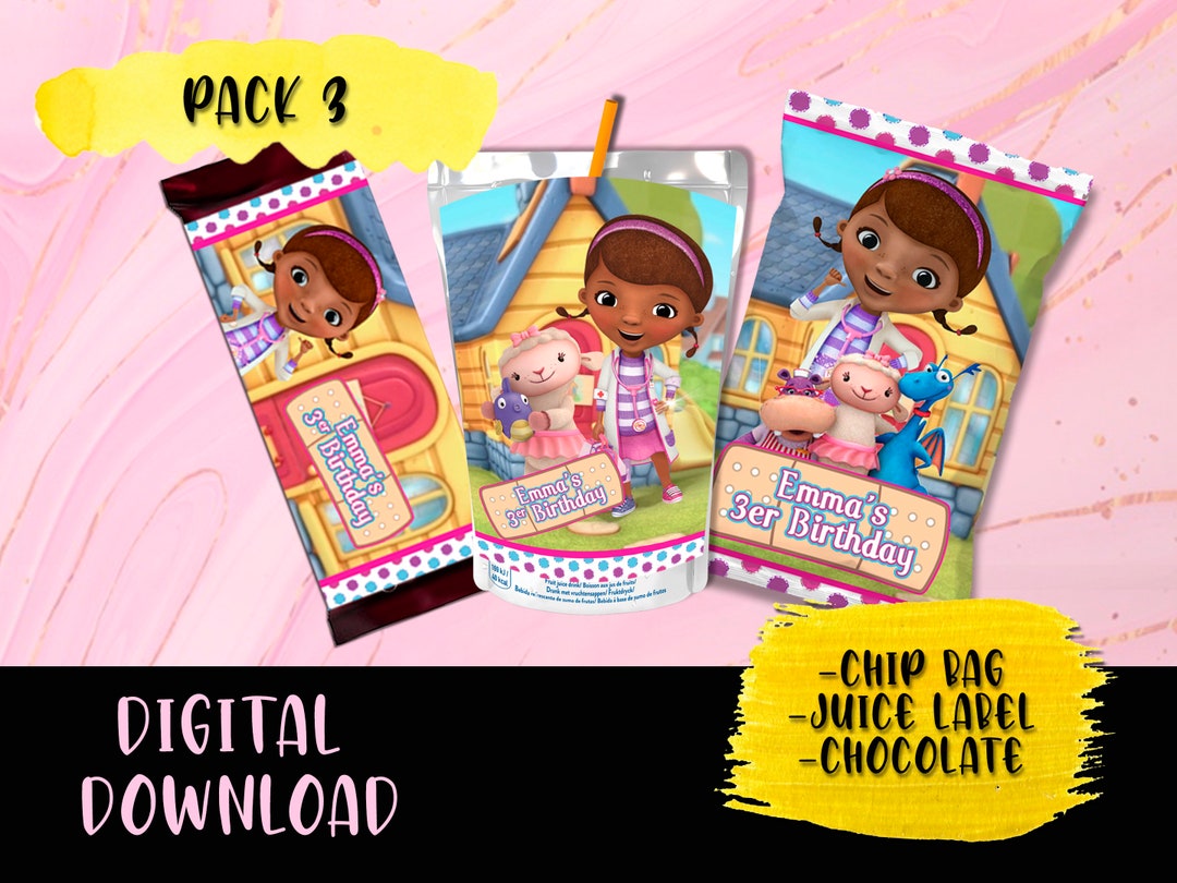 Doc Mcstuffins Birthday Party Pack - Chip Bag - Candy Bar- Juice Label ...